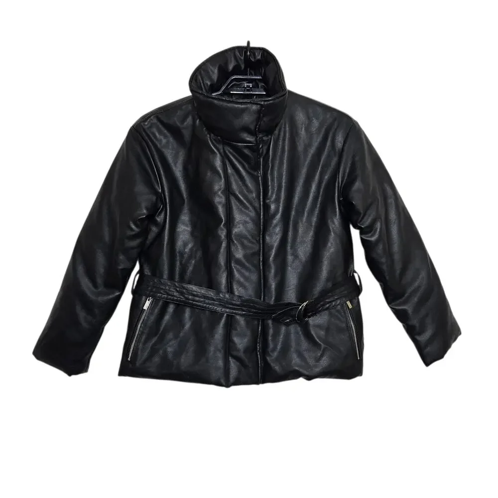 Matt & Nat Lisbon Vegan Leather Puffer Jacket Black Size Large NO Hood